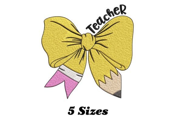 Teacher Pencil Bow Embroidery Design